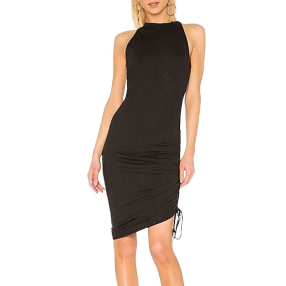 n:Philanthropy Black Sleeveless Crewneck Side Ruching Peach Dress Size S NEW